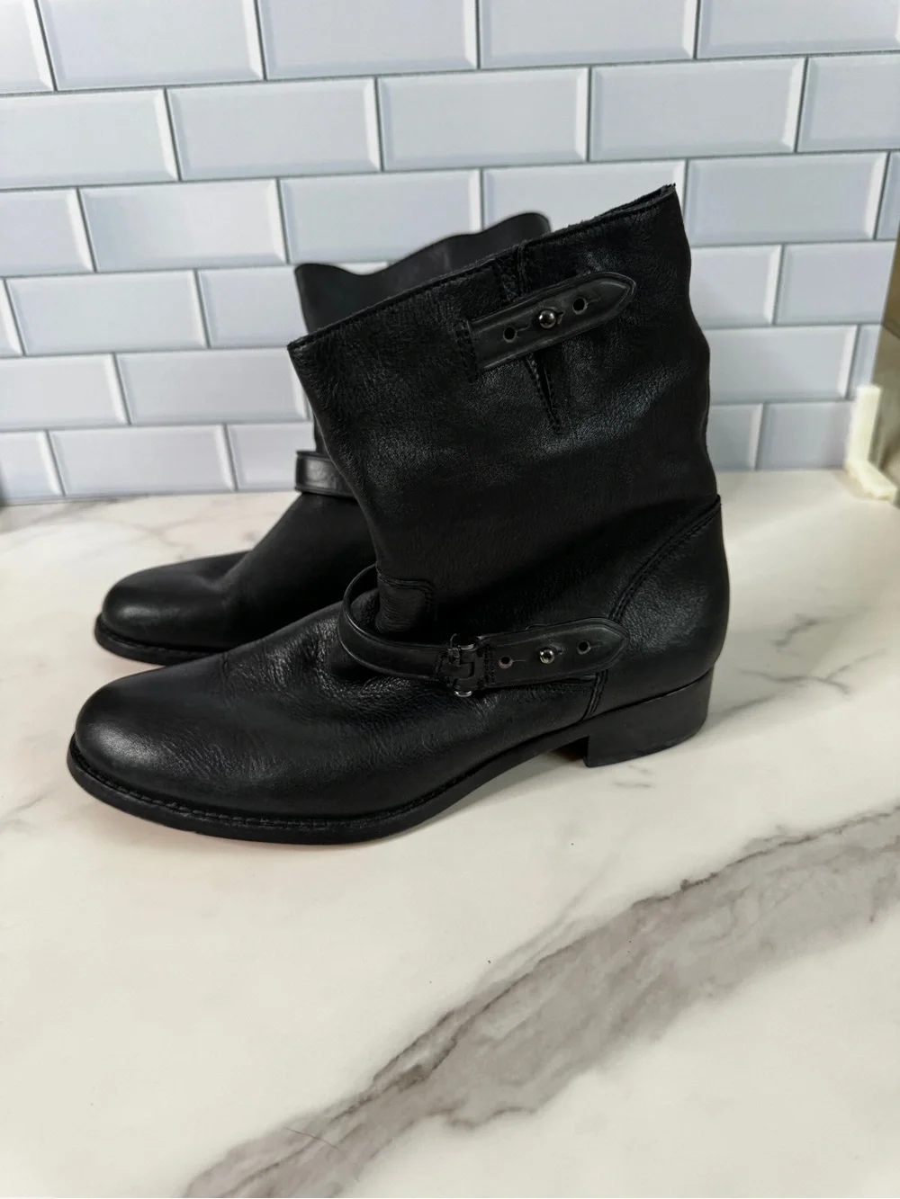 Coach Womens 6.5 B Amy Black Leather Harness Ankle Moto Boots A8360